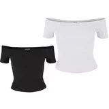 UC Ladies Women's Organic Off Shoulder Rib T-Shirt - 2 Pack Black+White