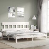 vidaXL Posteljni okvir z vzglavjem bel 200x200 cm trden les | Shoptok.si
