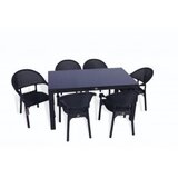  Bastenski set bambu 6 stolice i sto 150x90 sa staklom crna | ePonuda.com