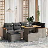 Maison Chic Seti vrtnega pohištva - Vrtna garnitura - Vrtni pohištvo set 7-delna z blazinami siv poli ratan, (21803473) | Shoptok.si