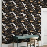  Tapeta - Oriental impressions - decorative pattern with a motif of flying cranes on a dark background 50x1000 Premium | shoptok.hr