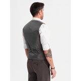 Ombre Men's elegant SLIM FIT herringbone vest - graphite | ePonuda.com