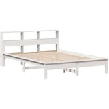 vidaXL Posteljni okvir brez vzmetnice bela 135x190 cm trdna borovina | Shoptok.si