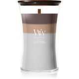 WoodWick Trilogy Radiant Cashmere dišeča sveča z lesenim stenjem 610 g Cene