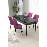 Hanah home Nil - Black Marble, Purple Black MarblePurple Dining Table & Chairs Set (5 Pieces) | ePonuda.com