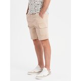 Ombre Men's cotton cargo shorts with elastic waistband - beige | Shoptok.si