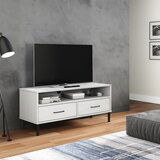 Maison Chic TV omarica - TV stojalo - Televizijska omarica s kovinskimi nogami bela trdna borovina OSLO, (21699210) | Shoptok.si