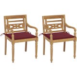 The Living Store Batavia stoli 2 kosa z vinsko rdečimi blazinami trdna tikovina - Vrtni Stol, (21473158) | Shoptok.si
