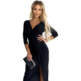 Numoco Shiny long dress with neckline and slit on the leg | Shoptok.si
