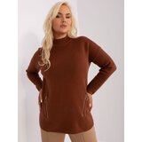 Fashion Hunters Brown women's sweater plus size with viscose Cene