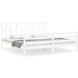 The Living Store Posteljni okvir z vzglavjem bel 200x200 cm trden les - Posteljni Okvir, (21524685) | Shoptok.si