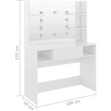 vidaXL Stolić za šminkanje LED 100 x 40 x 135 cm MDF sjajni bijeli | shoptok.hr