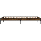 vidaXL Posteljni okvir dimljeni hrast 100x200 cm inž. les in kovina, (21128583) | Shoptok.si