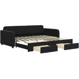  Dnevni krevet na razvlačenje s ladicama crni 90 x 190 cm baršun | shoptok.hr