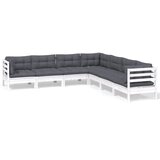 Maison Chic Seti vrtnega pohištva - Vrtna garnitura - Vrtni pohištvo set 7-delna z blazinami bela borovina, (21806073) | Shoptok.si