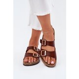 EVENTO Women's Slippers With Buckles Made Of Eco Leather Brown Iskira | shoptok.hr