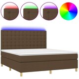  Box spring postelja z vzmetnico LED temno rjava 160x200cm blago | Shoptok.si