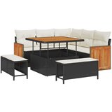 vidaXL 8-dijelni vrtni set sofa s jastučićima Crna poli ratan akacija, 3-dijelni vrtni set za objedovanje s jastučićima Crna poli ratan akacija Cijene