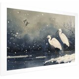  Plakat - Herons over a Winter Pond - illustration in the Japanese style in dark colors 30x21 Bez okvira s margom | shoptok.hr