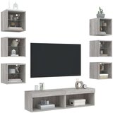  8-dijelni zidni TV elementi s LED svjetlima boja sivog hrasta | shoptok.hr