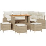 vidaXL 9-dijelni set vrtnih sofa s jastucima Bež poly ratan akacija, 2-sjedalni vrtni kauč s jastucima Bež poly ratan, 4-dijelni set vrtnih stolova s jastučićima Bež poly ratan akacija | shoptok.hr