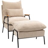 HOMCOM sprostitveni naslonjač s stolčkom vrvasta tkanina, pena 91,5D x 68Š x 88V cm Bež, (5000242824) | Shoptok.si