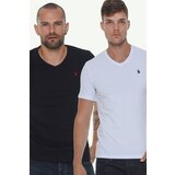 Dewberry DOUBLE SET T8568 V-NECK MEN'S T-SHIRT-WHITE - NAVY BLUE | Shoptok.si