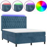 The Living Store Box spring postelja z vzmetnico LED temno modra 140x200cm žamet - Box Spring Postelja, (21491256) | Shoptok.si