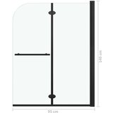 vidaXL Sklopiva vrata za tuš-kabinu s 2 ploče ESG 95 x 140 cm crna | Eponuda.com