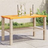 vidaXL Vrtna miza bež 70x38x42 cm poli ratan in akacijev les | Shoptok.si