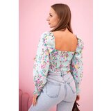 Kesi Włoski Women's floral Spanish blouse, long sleeve mint | shoptok.hr