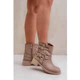 Zazoo Leather Women's Ankle Boots On Low Block Heel With Straps 3644 Beige | Shoptok.si
