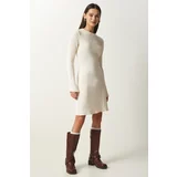 Happiness İstanbul Women's Cream Ribbed A-Line Knitwear Dress