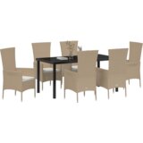  Blagovaonski stol i stolice u vrtu 7 pcs Bež Crna 160 x 80 x 73 cm | shoptok.hr