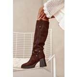 Boto Warm women's heeled boots with stitching chocolate Alessara | Eponuda.ba