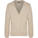 Trendyol Beige Men's Slim Fit Jacket Collar Jacquard Pocket Knitwear Cardigan | shoptok.hr