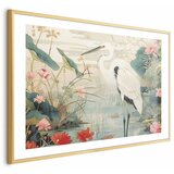  Plakat - Over the Asian Pond - illustration in the Japanese print style featuring a heron 60x40 Zlatni okvir s margom | shoptok.hr
