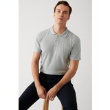 Avva Men's Gray Cotton Polo Neck Standard Fit Normal Cut Fine Knitwear T-shirt Cene
