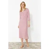 Trendyol Dusty Rose Cotton Button and Slit Detailed Corduroy Knitted Nightgown