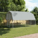 vidaXL Pasji boks s streho in vrati srebrno pocinkano jeklo - - Srebrna - 53.6 - 375 x 285 x 230 cm - 2025- | Shoptok.si