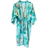 Kaftan z listnim potiskom turkizne barve