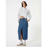 Koton Long Denim Skirt Front Slit Detailed Pocket Cotton cene