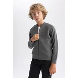 Defacto Boy's Gray College Collar Cotton Knitwear School Cardigan