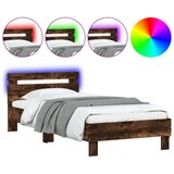 Maison Chic Posteljni okvir - Enojna postelja - Postelja za odrasle z vzglavjem in LED dimljeni hrast 90x200 cm-J9524, (21775661) | Shoptok.si