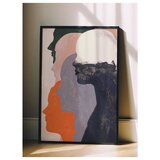 Wallxpert uramljena slika 115192, apstraktne siluete ženskih profila u narandžastoj, sivoj i crnoj boji, 30 x 40 cm, crni ram | Eponuda.com
