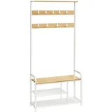 Songmics HSR409W09 Stojalo za oblačila z 9 kavlji Polica za čevlje 30 x 85 x 180,5 cm za predsobo Spalnica Majhna stanovanja Modern beli hrast, (21670404)