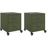 Maison Chic Dvo delni komplet Nočne omarice - Nočne mize olivno zelena 36x39x43,5 cm jeklo, (21690336) | Shoptok.si