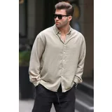 Madmext Khaki Men's Long Sleeve Oversize Shirt 6735