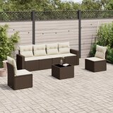 Maison Chic Seti vrtnega pohištva - Vrtna garnitura - Vrtni pohištvo set 7-delna z blazinami rjav poli ratan, (21803680) | Shoptok.si