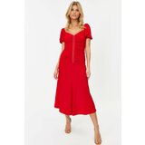 Trendyol Red Fitted Knitted Sling Stylish Evening Dress Cene